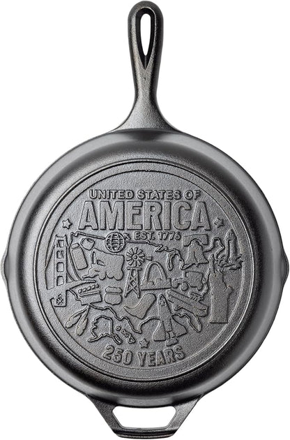 Lodge 10.25 Inch Cast Iron Skillet – Pre-Seasoned Frying Pan with Teardrop Handle – Oven, Stovetop, Grill & Campfire Use – Made in USA – Non-Toxic, Even-Heating Cookware – 250th Anniversary Logo