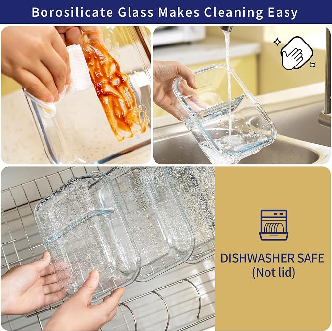MFY 5-Pack 36 OZ Glass Storage Containers with Lids, Glass Meal Prep Containers 2 Compartment Set, Airtight Lunch Containers with Lids, Microwave, Oven, Freezer and Dishwasher Safe, White