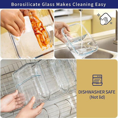 MFY 5-Pack 36 OZ Glass Storage Containers with Lids, Glass Meal Prep Containers 2 Compartment Set, Airtight Lunch Containers with Lids, Microwave, Oven, Freezer and Dishwasher Safe, Green