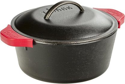 Lodge Cast Iron Dutch Oven 5 Quart - Loop Handle Cooking Vessel - Even Heat Retention - Oven-Safe, Versatile Pot - Handle Holders Included