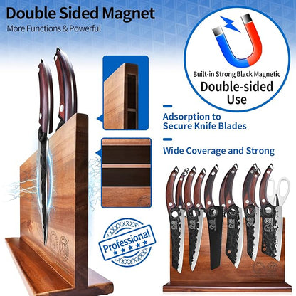 XYJ Authentic Since 1986,Knife Block Set,High Carbon Steel Forged Blades,Kitchen Knives Set with Wooden Magnetic Knife Block,Sharpening Steel,Cutting Board,Cleaver Slicing Knife,Wood Handle