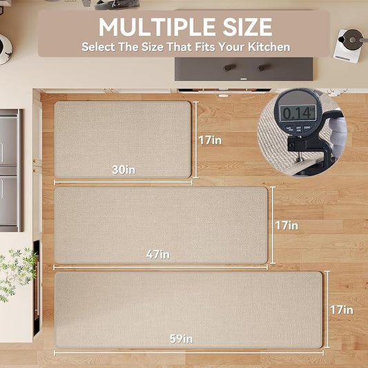 YDKGL Kitchen Mats for Floor, Super Absorbent Kitchen Rugs Non Slip Washable, Soft Imitation Linen Braided Kitchen Runner Rug, Standing Mat Kitchens Sink Mat, Easy to Clean, Beige 17x30