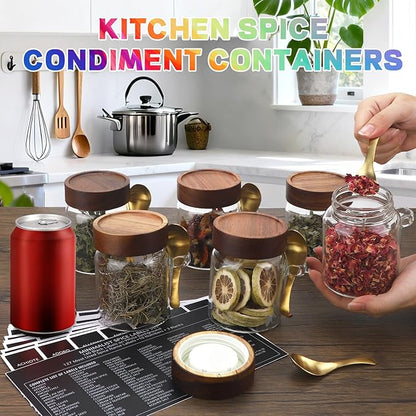 10 oz Glass Jars Set of 2, Spice Jar Round Storage Canister with Airtight Wooden Lid Clear Glass Food Jar for Pantry Sugar Tea Coffee Bean Spice Cookies Bath Salts (10oz/300ml-2 pack-with spoon)