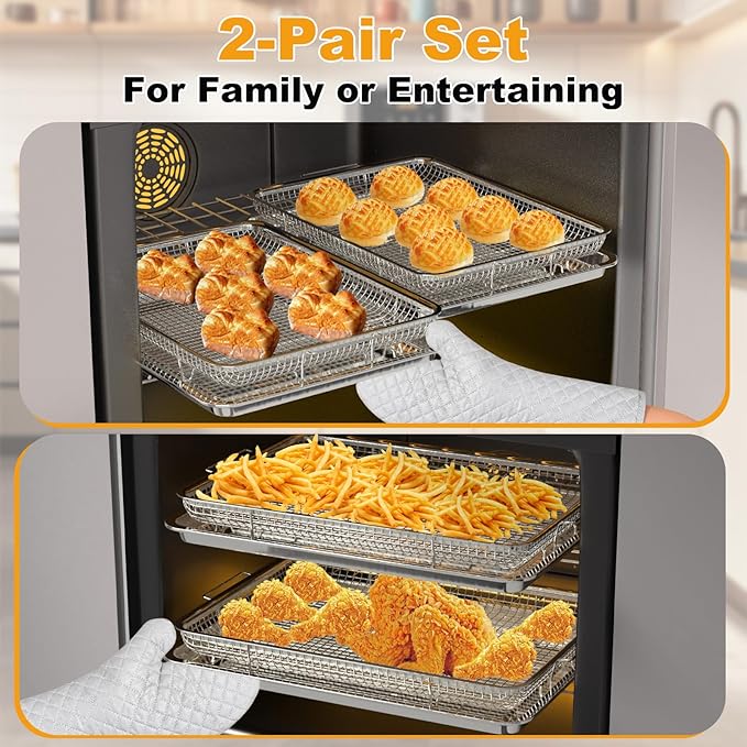 DONGULI Air Fryer Basket Oven - 2 Set Large Air Fryer Basket and Tray Stainless Steel Oven Air Fryer Rack Pan Accessories for Baking 15.4"x11.2"