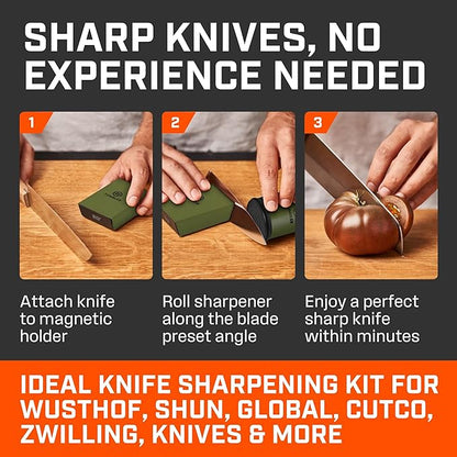 TUMBLER Pro Rolling Knife Sharpener™ - Knife Sharpening Made Easy - Ultimate Gift for Father's Day - Kit with Removable Disc System - 4-Layer Diamond Sharpening Disc & EdgeBoost Ceramic Disc (Green)