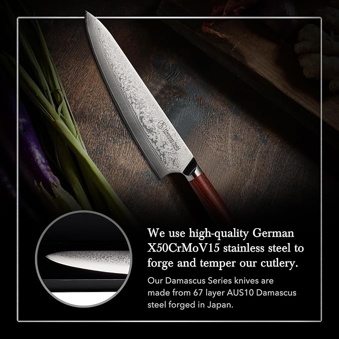 Hammer Stahl 9 Inch Damascus Chef Knife | Professional Kitchen Knife with Rosewood Handle | Damascus Cooking Knife Japanese Forged 67-Layer AUS10 Steel | Full-Tang Japanese Style Chef Knife with Gift