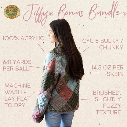 Lion Brand Yarn, Jiffy Bonus Bundle Acrylic Yarn for Knitting and Crocheting, Seafoam, 1 Pack