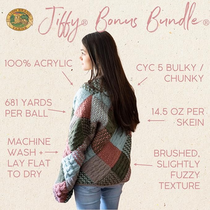 Lion Brand Yarn Jiffy Bonus Bundle, Acrylic Yarn for Crochet, Plum, 1 Pack