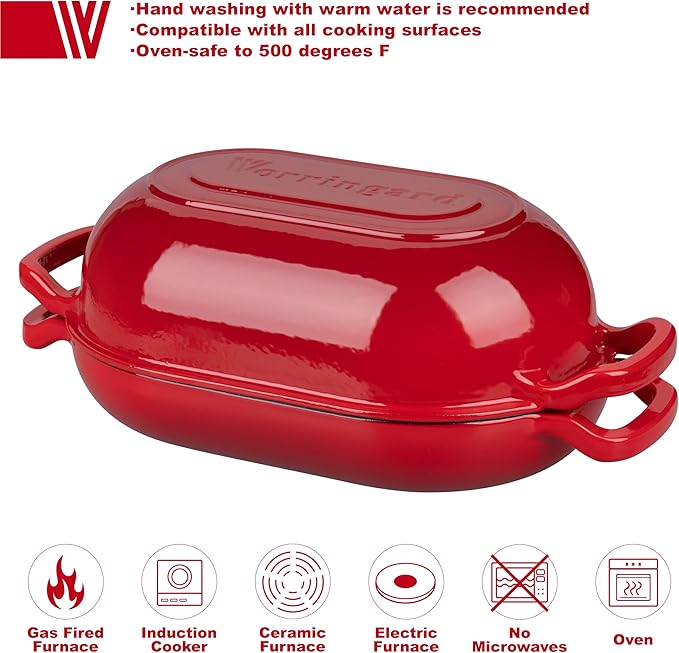VORRINGARD Enameled Cast Iron Sourdough Bread Oven, Dutch Oven, Loaf Cast Iron Bread Pan for Homemade Bread Baking, Meatloaf Pan with Lid, 5QT, Red