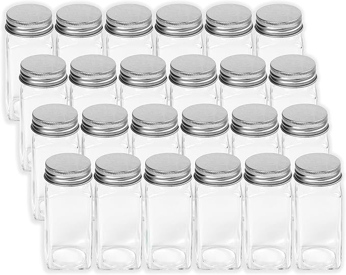 Simple Houseware Spice Jars 4 Ounce Square Glass Bottles with Shaker Lids, Funnel and Labels for Seasoning & Storage, 24 Pack