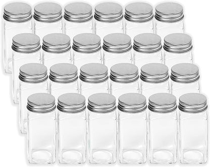 Simple Houseware Spice Jars 4 Ounce Square Glass Bottles with Shaker Lids, Funnel and Labels for Seasoning & Storage, 24 Pack