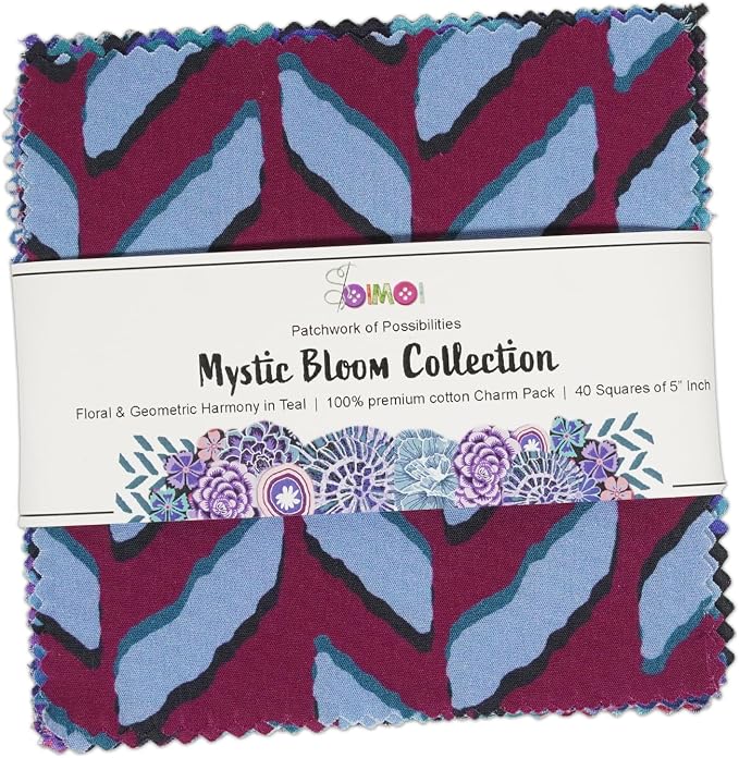 Soimoi 40 Pcs Cotton Fabric Squares Bundles Charm Packs for Quilting, Fat Quarter Layer Cakes, Precuts Quilt Squares 5 x 5 inches, DIY Fabric Bundle- Mystic Bloom Collection