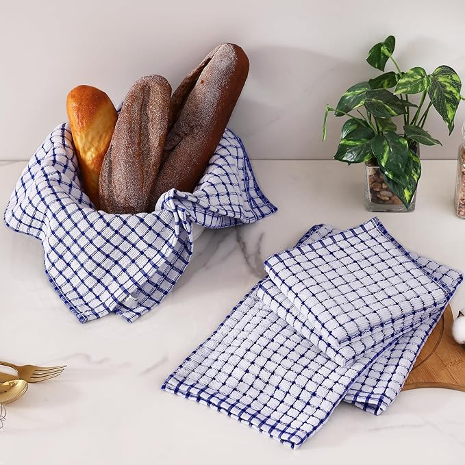 Homaxy Kitchen Towels and Dishcloths Set, 16 x 25 and 12 x 12 Inches, Set of 16 Cotton Terry Kitchen Dish Towels, Super Soft and Absorbent Dish Cloths, Blue