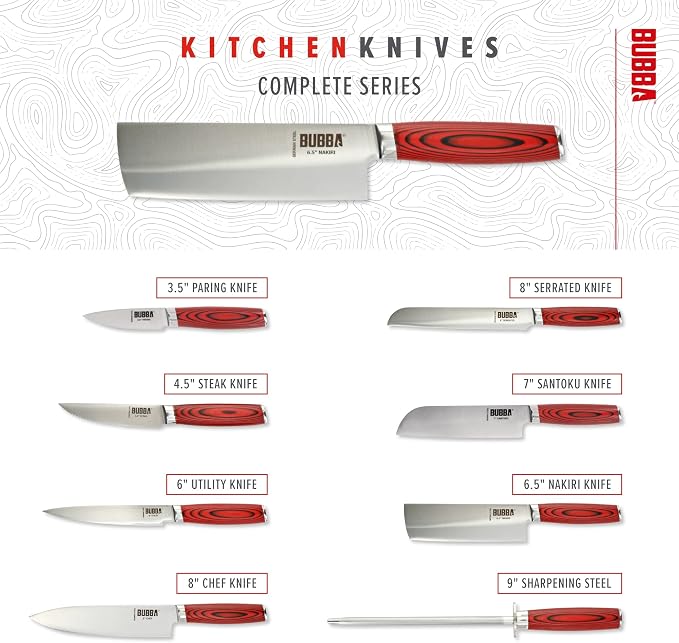 BUBBA Kitchen Series 6.5" Nakiri Knife, an All-Purpose Kitchen Knife for Chopping, Mincing, Slicing, and Dicing with a Premium German Steel Blade for All Your Kitchen Needs