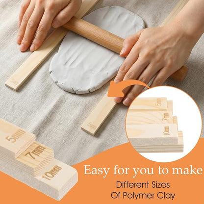Classicseali 6PCS Rolling Pin Thickness Guides, Wooden Dough Thickness Guides, Tools Clay Tool, Rolling Pin Guide for Precise Polymer Clay Thickness Measurement, 3 Sizes