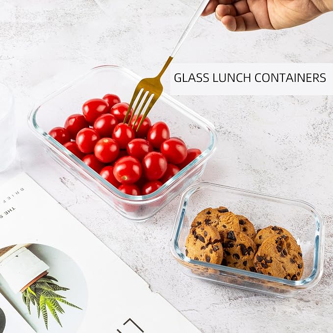 16PCS (8 Bowls + 8 Lids) High Borosilicate Glass Meal Prep Containers, Food Storage Containers with Airtight Lids, Glass Lunch Bento Boxes, Dishwasher Safe, mint