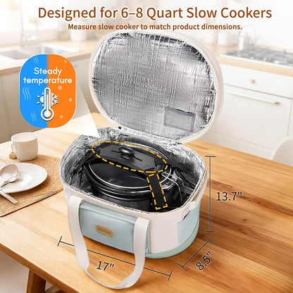 DEEGO Carrying Bag for Crock-Pot 6-8 Quart, 2-Layer Insulated Portable Slow Cooker Travel Bag with Support Pad, Lid Fasten Straps & Easy-Clean Liner, Ideal for Transport, Family Gatherings Potlucks