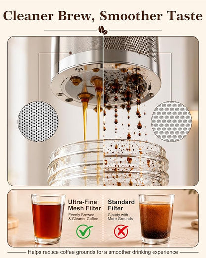 OneDream 1 Gallon Cold Brew Coffee Maker, Glass Cold Brew Pitcher with Stainless Steel Filter and Spigot, Iced Coffee Maker for Fridge with Silicone Vent Lid, Sun Tea Brewer
