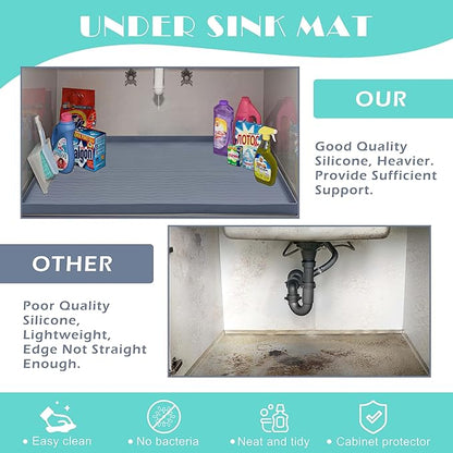 URMONA Waterproof Silicone Under Sink Mat 16'' x 10'' Shelf Liner for Kitchen and Bathroom, Cabinet and Counter Protector, Storage and Organizers, Litter Mat, Pet Cat Puppy Essentials(Light Grey)