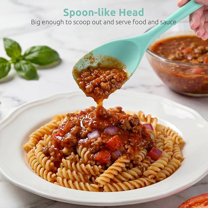 600ºF Heat Resistant Spatula Spoon: U-Taste Flexible Silicone Cooking Scoop Spoonula, Serving Mixing Scraping Food in Non-Stick Pan Cookware, Seamless Multifunctional Kitchen Utensil (Aqua Sky)