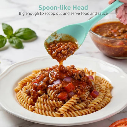 600ºF Heat Resistant Spatula Spoon: U-Taste Flexible Silicone Cooking Scoop Spoonula, Serving Mixing Scraping Food in Non-Stick Pan Cookware, Seamless Multifunctional Kitchen Utensil (Aqua Sky)