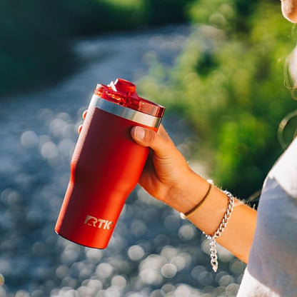RTIC 20oz Essential Tumbler with Lid, Ceramic Lined, Insulated, Stainless Steel, Metal, Double Wall Vacuum-Insulation, Travel Cup for Iced Coffee, Tea, Hot and Cold Drink, Fireworks