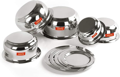 Sumeet Stainless Steel Belly Shape 5 Pc Tope/Cookware/Pot Set with Lid 380ML, 500ML, 780ML, 1.1Ltr, 1.4Ltr, (Silver)