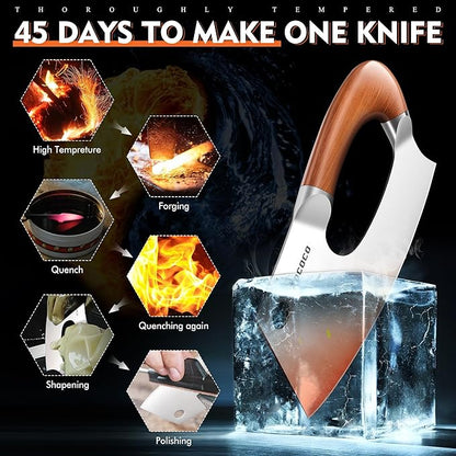 ROCOCO Meat Cleaver Knife Unique Effort Saving Kitchen Knife Professional Stainless Steel Chef Cooking Knives for Cutting Meat Vegetable Father Mother Christmas Gift Bronze