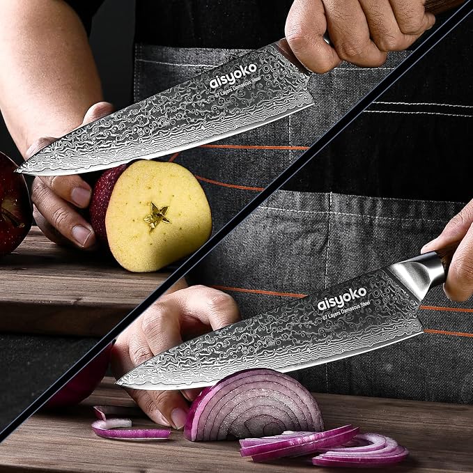 aisyoko Damascus chef knife 8-inch sharp kitchen knife Japan VG-10 stainless steel ergonomic color wooden handle luxury gift box - with scabbard