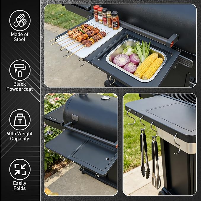 Uniflasy Folding Front Shelf for Traeger Woodridge & Woodridge Pro Elite, for Traeger Ironwood & Ironwood XL Pellet Grill 28" BBQ Prep Table with Cutting Board Grill Accessories for Traeger Smoker