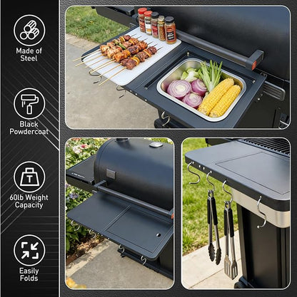 Uniflasy Folding Front Shelf for Traeger Woodridge & Woodridge Pro Elite, for Traeger Ironwood & Ironwood XL Pellet Grill 28" BBQ Prep Table with Cutting Board Grill Accessories for Traeger Smoker