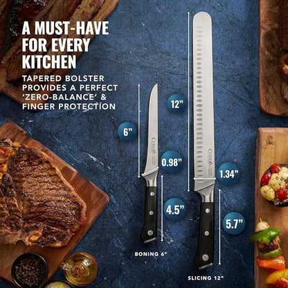 Cutluxe Carving Knife Set for BBQ & Brisket – Razor Sharp German Steel Slicing and Boning Knife for Meat Cutting, Full Tang & Ergonomic Handle, Fathers Day Gift For Dad – Artisan Series