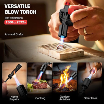 RAVS Butane torch, Kitchen Torch Lighter with Adjustable Flame & Safety Buckle, Creme Brulee Torch for Cooking, Dessert, Baking, Gifts for Men and Women (Black/Red), Butane Gas Not Included