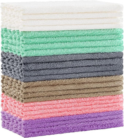 Kitinjoy 24 Pack Kitchen Dish Cloths, Super Soft and Absorbent Dish Cloths, Coral Velvet Microfiber Cleaning Cloth (7" x 9", White/Tan/Grey/Pink/Purple/Green)