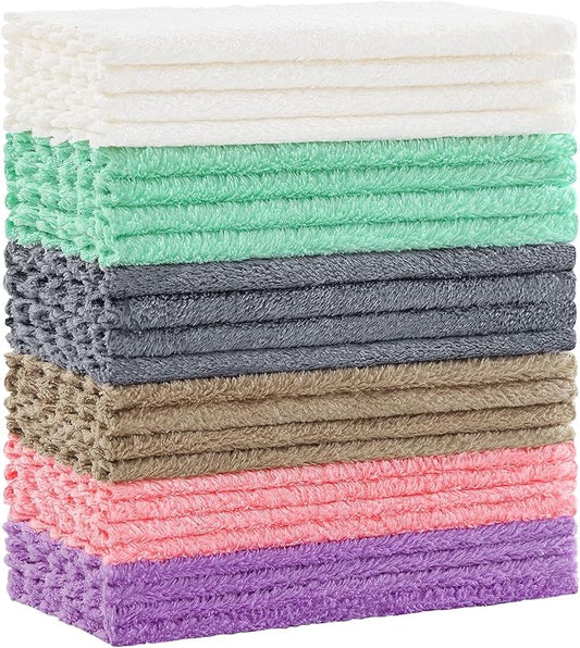 Kitinjoy 24 Pack Kitchen Dish Cloths, Super Soft and Absorbent Dish Cloths, Coral Velvet Microfiber Cleaning Cloth (7" x 9", White/Tan/Grey/Pink/Purple/Green)