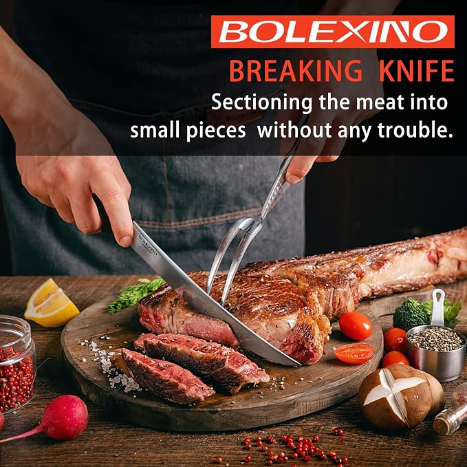 8 Inch Curved Breaking Butcher Knife With Ergonomic Handle, Good Sharpness For Meat Steak Cutting Slicing, High-Carbon Japanese Stainless Steel