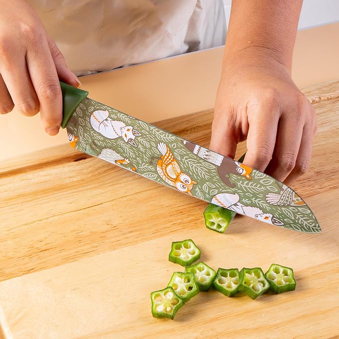 TJ POP Colorful Knife Set, 3 Pcs Kitchen Knife Set, Color-Coded Coated Stainless Steel Kitchen Knives, Professional Kitchen Cutlery Set, Green