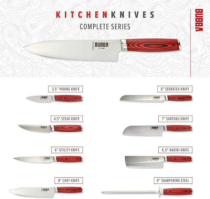 BUBBA Kitchen Series 8" Chef Knife, an all-purpose kitchen knife for Chopping, Mincing, Slicing and Dicing with a premium German Steel Blade for all your kitchen needs