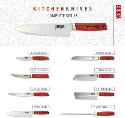 BUBBA Kitchen Series 8" Chef Knife, an all-purpose kitchen knife for Chopping, Mincing, Slicing and Dicing with a premium German Steel Blade for all your kitchen needs