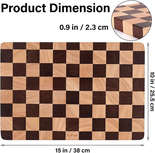 Checkered Cutting Board 15 x 10 in, Wood Checkerboard Cutting Board for Kitchen, Wooden Serving Tray Charcuterie Board for Meat, Fruit, Cheese, Bread