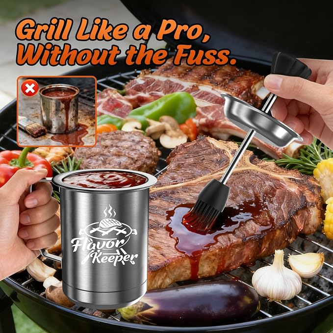 Dusor Gifts for Him Men Women BBQ Sauce Pot and Basting Brush Set, Father Day Gifts from Daughter Son Kitchen Gadgets, Grilling Gift for Men, Cooking Grilling Accessories Gift for Dad Husband