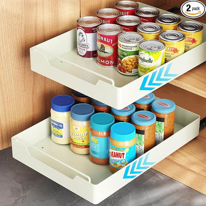 iSPECLE Slide Out Cabinet Drawers - 2 Pack Peel and Stick Pull Out Drawers for 13" Wide Cabinet and Above, No Screw Adhesive Drawer Easily Slide to Get Deep Item without Digging in the Deep, Black