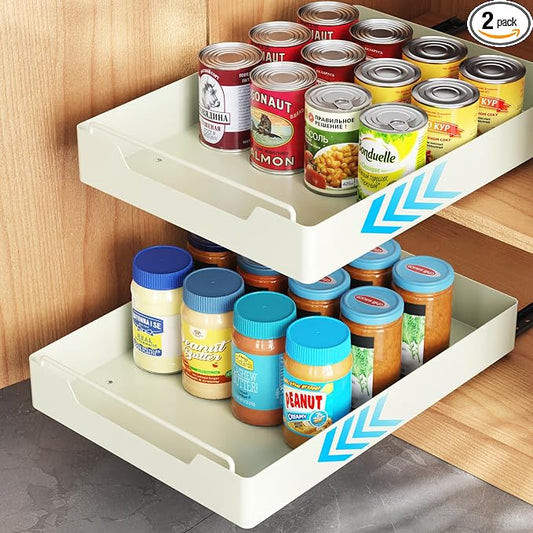 iSPECLE Slide Out Cabinet Drawers - 2 Pack Peel and Stick Pull Out Drawers for 13" Wide Cabinet and Above, No Screw Adhesive Drawer Easily Slide to Get Deep Item without Digging in the Deep, Black