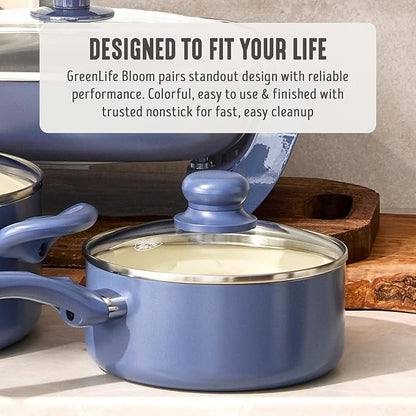 GreenLife 2 Quart Nonstick Saucepan with Lid, Non-Toxic Ceramic Pot, Dishwasher Safe, Stay-Cool Handle, Induction Ready, Fast Heating, PFAS Free, Easy Clean, Slate Blue