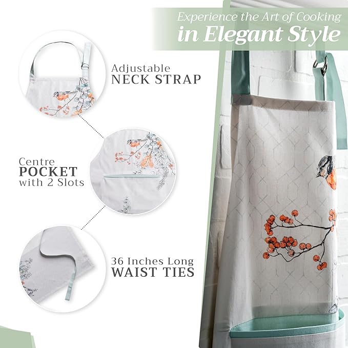 Maison d' Hermine 100% Cotton Apron for women with Pocket Kitchen Chef Apron for Men Cooking Spring Summer