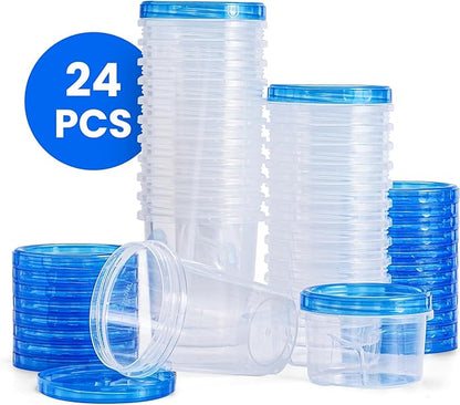 RFAQK 48 PCS Freezer Storage Containers with Lids- Plastic Meal Prep Deli Containers-Freezer Containers for Soup with Twist Top Lids-Reusable Plastic Box for Lunch, Gym, Travel