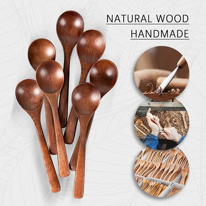 7 PCS Wooden Spoons for Eating, 7 inch Wooden Honey Spoons for Tea, Wood Teaspoons for Stirring Coffee, Hard Wood Table Spoon for Cooking, Small Serving Spoon for Soup, Desserts & Cereal