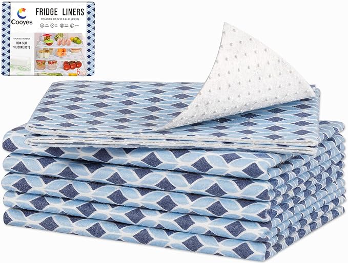 Cooyes 6 Pack Cloth Shelf Liners 17.7" × 36", Non-Slip Refrigerator Liners Machine Washable, Refrigerator Drawer Mats for Glass Shelves and Kitchen Cabinets, (Light Blue)