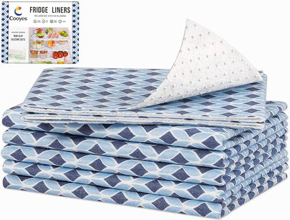 Cooyes 6 Pack Cloth Shelf Liners 17.7" × 24", Non-Slip Refrigerator Liners Machine Washable, Refrigerator Drawer Mats for Glass Shelves and Kitchen Cabinets, (Light Blue)