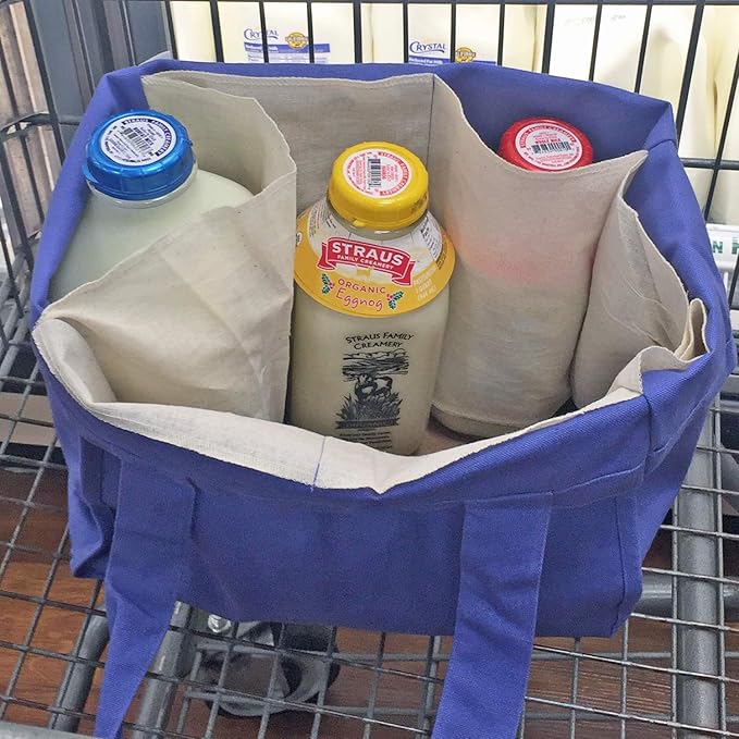 Simple Ecology Reusable Grocery Shopping 8 Bag Gift or Starter Set, Washable, Durable, Organic Cotton, Natural with Blue